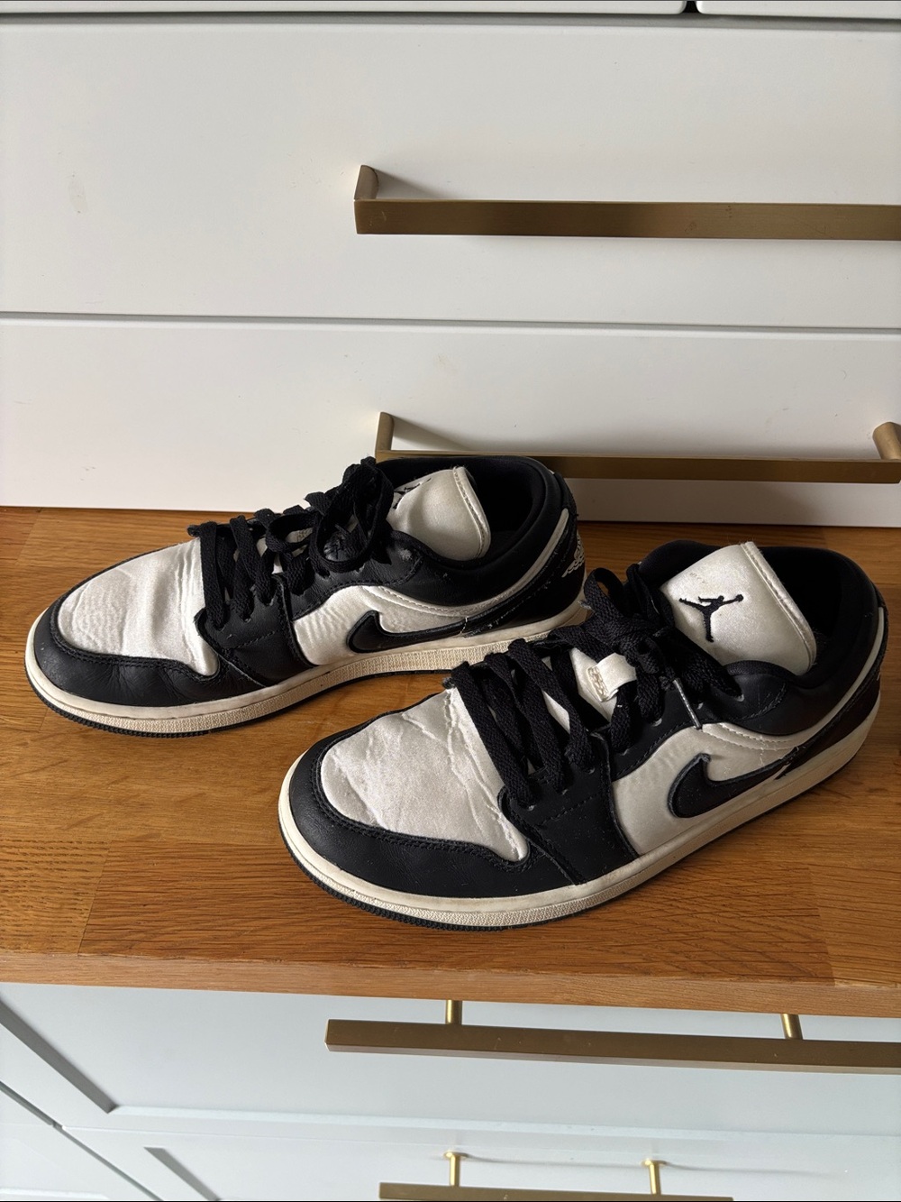 Jordan Nike Black and White Low-Top Sneakers Satin Panda